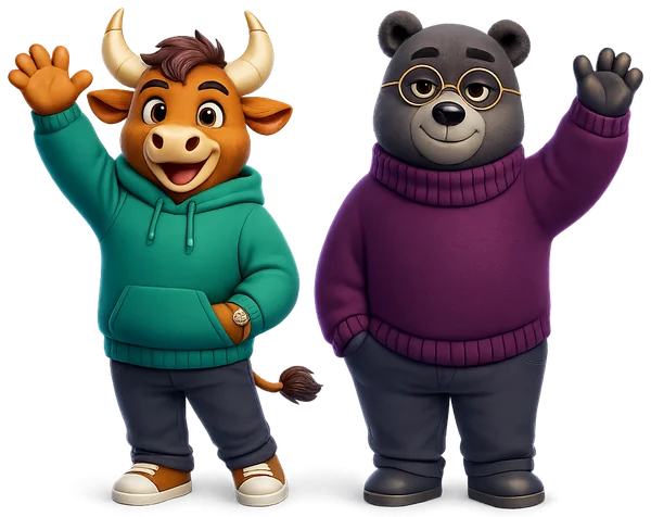 Toro the bull and Bruno the bear waving
